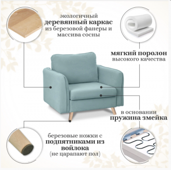 Кресло-кровать 6135 мятный в Ревде - revda.mebel-e96.ru