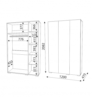 Шкаф 1200 мм 3-х створчатый Осло (ручка брусок) (Риннер) в Ревде - revda.mebel-e96.ru