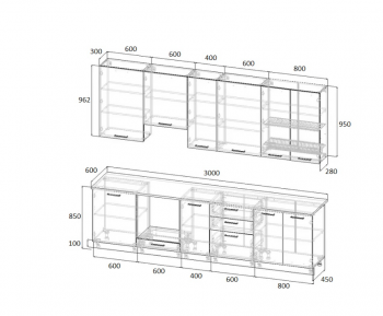 Кухонный гарнитур высокий Крафт 3000 мм, Стол. 26 мм в Ревде - revda.mebel-e96.ru