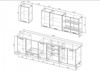 Кухонный гарнитур Санторини 2800 мм, Стол. 26 мм в Ревде - revda.mebel-e96.ru