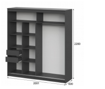 Шкаф-купе ШКП-3 2000 мм графит (СВ) в Ревде - revda.mebel-e96.ru