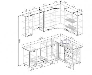 Угловой кухонный гарнитур Антрацит 2200х1600 мм в Ревде - revda.mebel-e96.ru