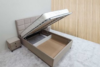 Кровать с подъемным механизмом Мега беж (Лин) в Ревде - revda.mebel-e96.ru