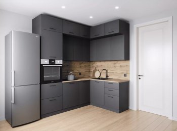 Кухонный гарнитур угловой Антрацит 2200х1700 мм (Санвут) в Ревде - revda.mebel-e96.ru