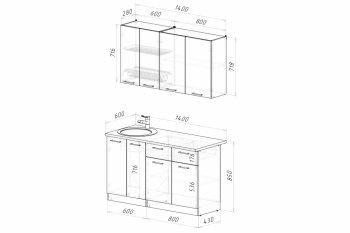 Кухонный гарнитур Асая Медиум 1400 мм (Герда) в Ревде - revda.mebel-e96.ru