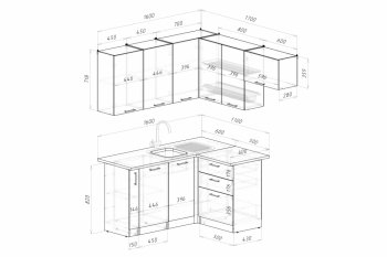 Кухонный гарнитур Асая мега прайм 1600х1700 мм (Герда) в Ревде - revda.mebel-e96.ru