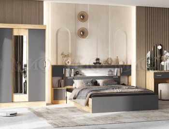 Спальный гарнитур Бася крафт/графит (Миф) в Ревде - revda.mebel-e96.ru