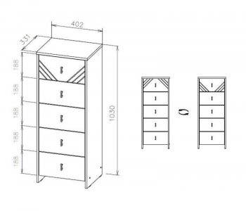 Комод (5 ящиков) Байкал Графит/Дуб золотой (СВ) в Ревде - revda.mebel-e96.ru