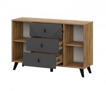 Комод 3 ящ. двухств. Байкал Графит/Дуб золотой (СВ) в Ревде - revda.mebel-e96.ru