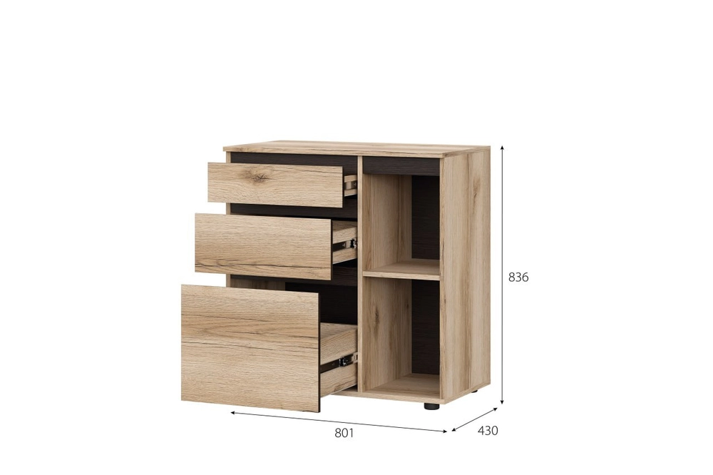 Комод с ящиками и створкой Берген (МИ) в Ревде - revda.mebel-e96.ru