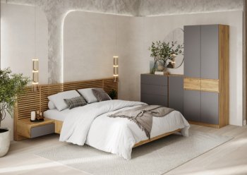 Спальный гарнитур Бостон Лайт серый (Стиль) в Ревде - revda.mebel-e96.ru