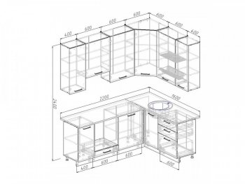 Угловой кухонный гарнитур Дели 2200х1600 мм в Ревде - revda.mebel-e96.ru