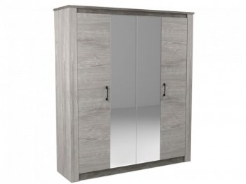 Шкаф 1900 мм 4-х дверный Денвер Риббек серый (СБК) в Ревде - revda.mebel-e96.ru | фото