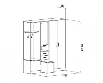 Прихожая Дуся 1.7 УНИ белый (ДСВ) в Ревде - revda.mebel-e96.ru