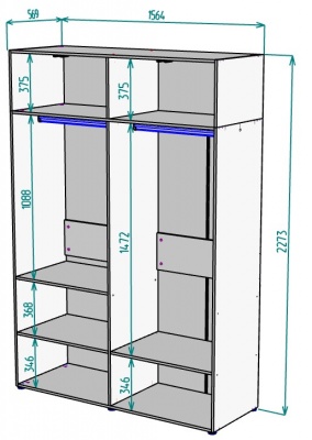 Шкаф 1564 мм Erik H313 + Антресоль HA4 (Графит) в Ревде - revda.mebel-e96.ru