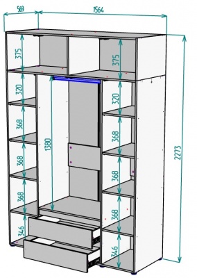 Шкаф 1564 мм Erik H328 + Антресоль HA4 (Графит) в Ревде - revda.mebel-e96.ru