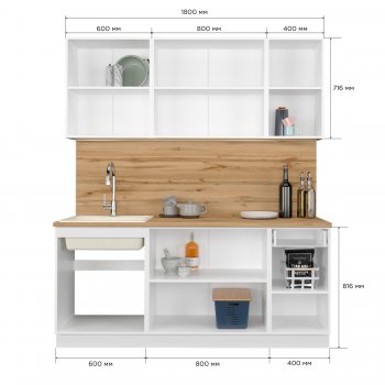 КУхонный гарнитур Эстетик 1800 мм белый (Сурская) в Ревде - revda.mebel-e96.ru