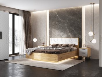 Спальный гарнитур Флэш крафт/белый, модульный (Миф) в Ревде - revda.mebel-e96.ru
