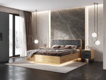 Спальный гарнитур Флэш крафт/графит, модульный (Миф) в Ревде - revda.mebel-e96.ru