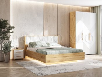 Кровать парящая Ирис крафт/белый с подсветкой (Миф) в Ревде - revda.mebel-e96.ru