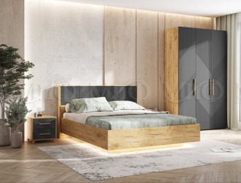 Спальный гарнитур Ирис крафт/графит, модульный (Миф) в Ревде - revda.mebel-e96.ru