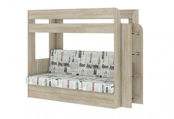 Кровать 2-х ярусная с диваном Карамель 75 сонома/газета в Ревде - revda.mebel-e96.ru