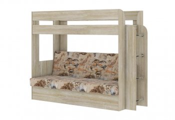 Кровать 2-х ярусная с диваном Карамель 75 сонома (Саванна) в Ревде - revda.mebel-e96.ru