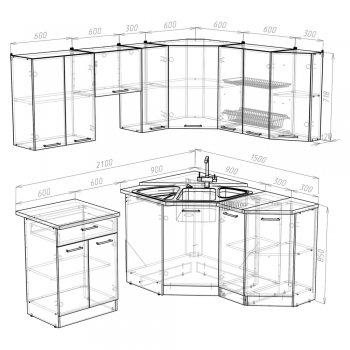 Кухонный гарнитур Кира мега оптима 2100х1500 мм (Герда) в Ревде - revda.mebel-e96.ru