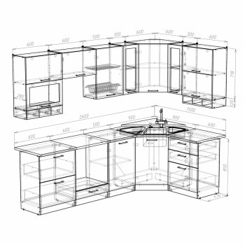 Кухонный гарнитур Кира гранд оптима 2600х1500 мм (Герда) в Ревде - revda.mebel-e96.ru