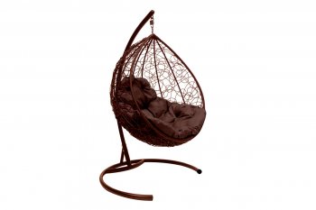 Подвесное кресло КАПЛЯ с ротангом коричневое, подушка коричневая в Ревде - revda.mebel-e96.ru