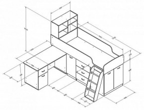 Кровать-чердак Дюймовочка-1 Дуб молочный/голубой в Ревде - revda.mebel-e96.ru