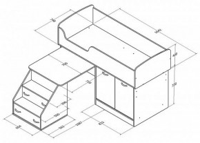 Кровать-чердак Дюймовочка-2 Дуб молочный/оранжевый в Ревде - revda.mebel-e96.ru