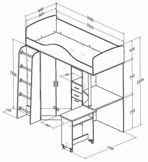 Кровать-чердак Теремок-1 Дуб молочный/Орех в Ревде - revda.mebel-e96.ru