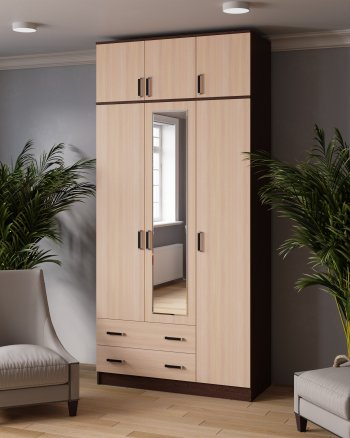 Шкаф Лагуна с антресолью с зеркалом венге/дуб (Текс) в Ревде - revda.mebel-e96.ru