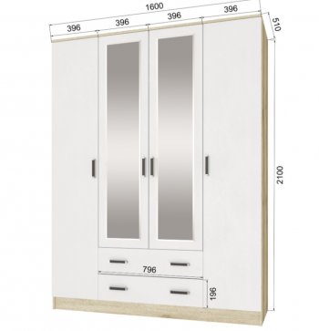 Шкаф 1600 мм Лагуна с антресолью делано/белый (Текс) в Ревде - revda.mebel-e96.ru