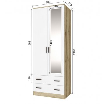 Шкаф 800 мм Лагуна с антресолью делано/белый (Текс) в Ревде - revda.mebel-e96.ru