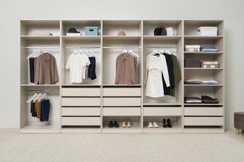 Гардеробная/шкаф 4000 мм Ларго №1 открытая Кашемир (Миф) в Ревде - revda.mebel-e96.ru