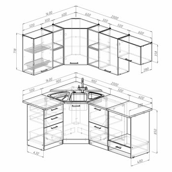 Кухонный гарнитур Лариса оптима 4 1400х2000 мм (Герда) в Ревде - revda.mebel-e96.ru