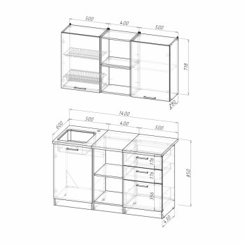 Кухонный гарнитур Лариса медиум 4 1400 мм (Герда) в Ревде - revda.mebel-e96.ru