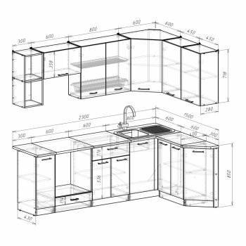 Кухонный гарнитур Лариса прайм 5 2300х1500 мм (Герда) в Ревде - revda.mebel-e96.ru