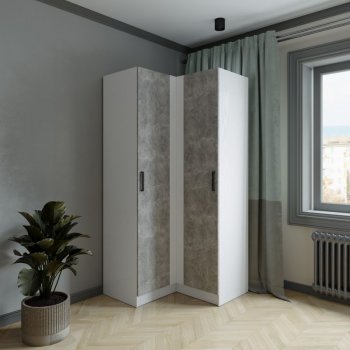 Шкаф угловой Ларс (угол прямой), Белый/Ателье светлое (Микон) в Ревде - revda.mebel-e96.ru