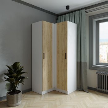 Шкаф угловой Ларс (угол прямой), Белый/Крафт золотой (Микон) в Ревде - revda.mebel-e96.ru