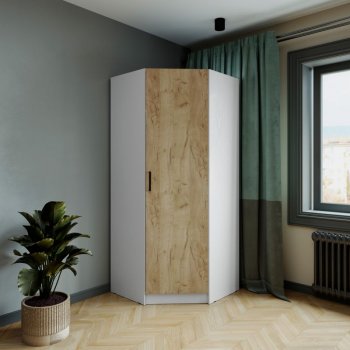 Шкаф угловой Ларс (угол скос), Белый/Крафт золотой (Микон) в Ревде - revda.mebel-e96.ru