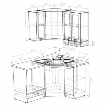 Кухонный гарнитур Лира литл 1500х1200 мм (Герда) в Ревде - revda.mebel-e96.ru