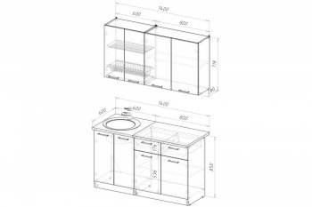 Кухонный гарнитур Лотос медиум 2 1400 мм (Герда) в Ревде - revda.mebel-e96.ru