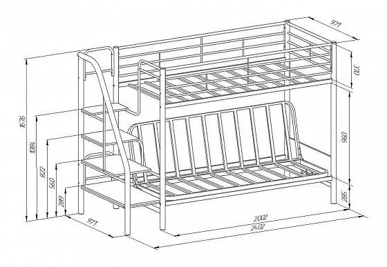 Кровать двухъярусная с диваном Мадлен-3 (велюр) (ФМ) в Ревде - revda.mebel-e96.ru