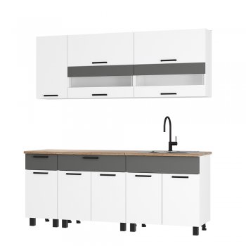 Кухонный гарнитур Монтана 2000 мм белый/графит (БТС) в Ревде - revda.mebel-e96.ru