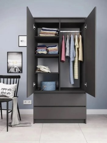 Шкаф 900 мм с антресолью Мори 900.2 графит (ДСВ) в Ревде - revda.mebel-e96.ru