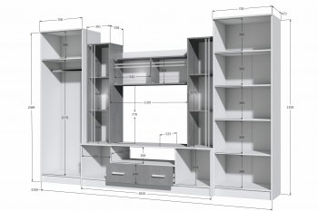Стенка Николь-2 белый/бетонный камень(Зарон) в Ревде - revda.mebel-e96.ru