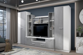 Стенка Николь-2 белый/бетонный камень(Зарон) в Ревде - revda.mebel-e96.ru